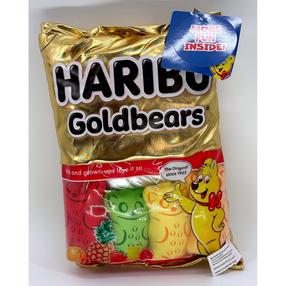 Haribo Goldbears Gummy Candy Bag Plush Pillow with Mini Bears Inside NWT Gold